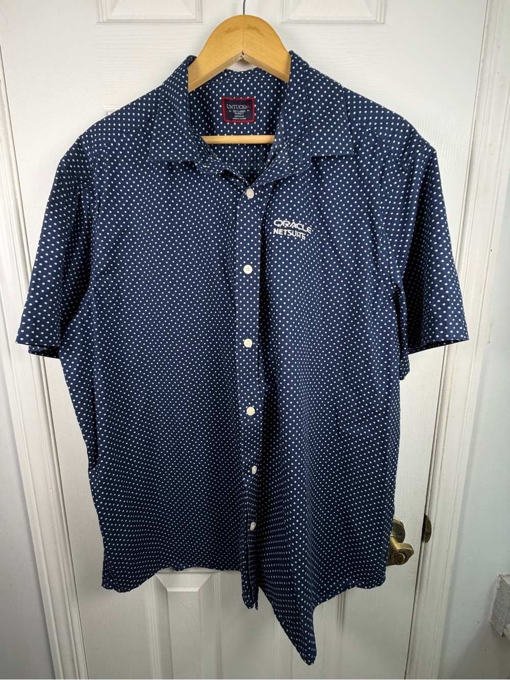 UNTUCKit Darren Navy Polka Dot Button Down Shirt XXL Relaxed Fit Oracle NetSuite